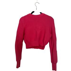 Womens Sweater Cropped Knit Pink Pullover Shrug Ribbed Nylon Crewneck Size S
